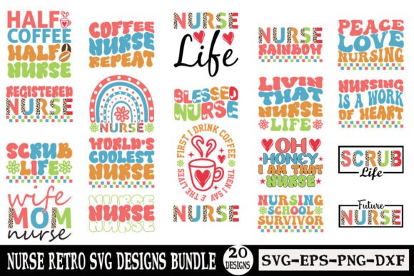 Nurse Retro SVG Designs Bundle