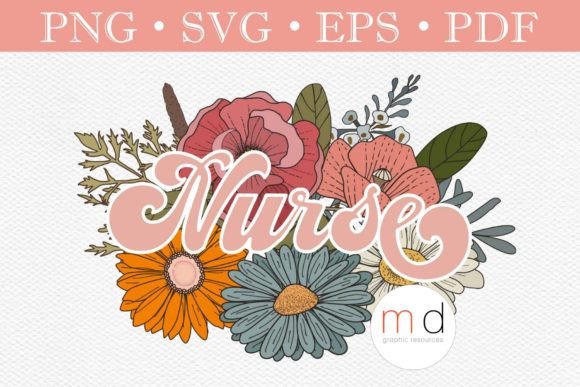 Pink Floral Daisy Nurse Bouquet SVG: Graphics & Crafts